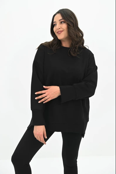 Kadın Büyük Beden Oversize Yırtmaç Detaylı Sweatshirt 1865-25 - 5
