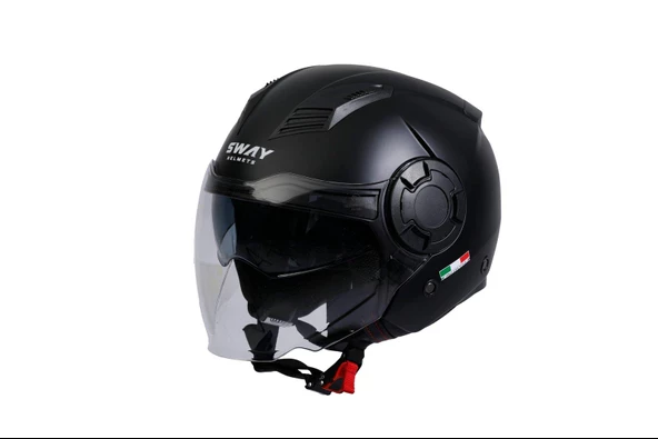 Sway 766 Geko Güneş Gözlüklü Yarım Motosiklet Kaskı L Beden Mat Black - 5