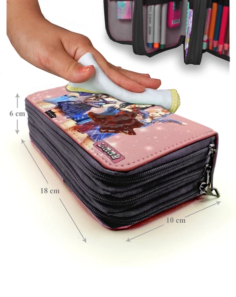 Kalem Kutusu Black Pink Blink Organizer Kalemkutu Vegan Deri Üç Bölmeli Kalemlik - Siyah - Resim 6