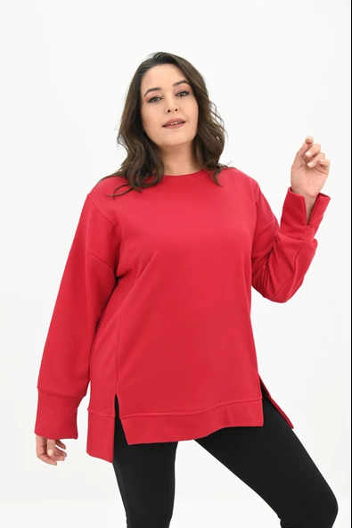 Kadın Büyük Beden Oversize Yırtmaç Detaylı Sweatshirt 1865-25 - 11