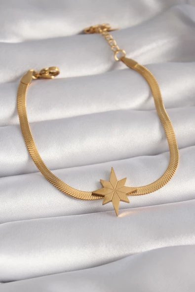 316L Çelik Gold Renk İtalyan Zincir Model Kutup Yıldızı Figür Kadın Bileklik - TJ-BB5932 - 1