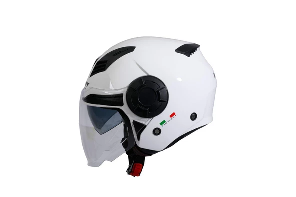 Sway 766 Geko Güneş Gözlüklü Yarım Motosiklet Kaskı 2XL Beden Gloss White - Resim 5