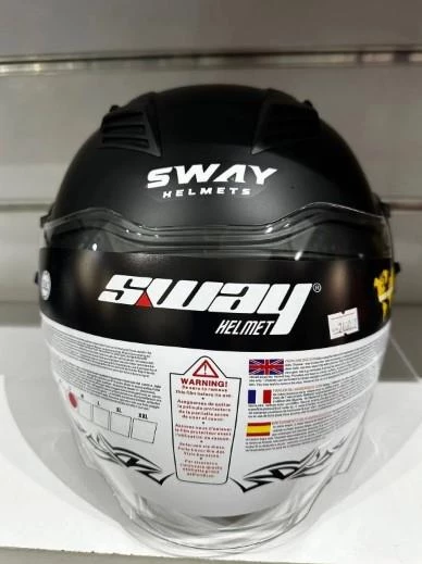Sway 766 Geko Güneş Gözlüklü Yarım Motosiklet Kaskı L Beden Mat Black - 3