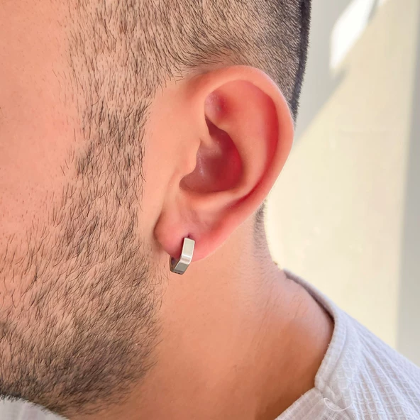 BZ 316L Çelik 5mm Beşgen Halka Küpe UNK-717 - 3