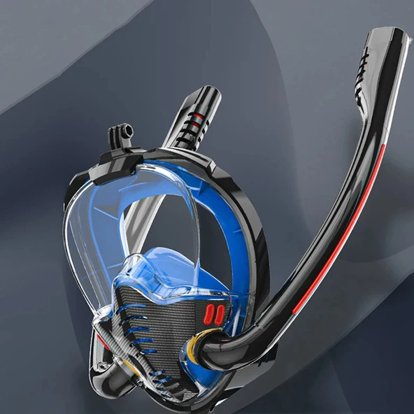 Monozone Çift Tüp Silikon Şnorkel Tam Yüz Dalış Maskesi Fullface Buğu Önceliyici Anti Sızıntı Gopro - Resim 2