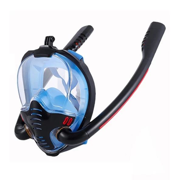 Monozone Çift Tüp Silikon Şnorkel Tam Yüz Dalış Maskesi Fullface Buğu Önceliyici Anti Sızıntı Gopro ürün görseli