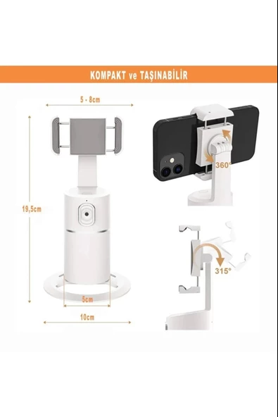 Monozone Yüz İzleme Gimbal 360° Vücut İzleme Telefon Tutucu Vlog Canlı Telefon Selfie AI Yapay Zeka Destekli Telefon Gimbali - 2