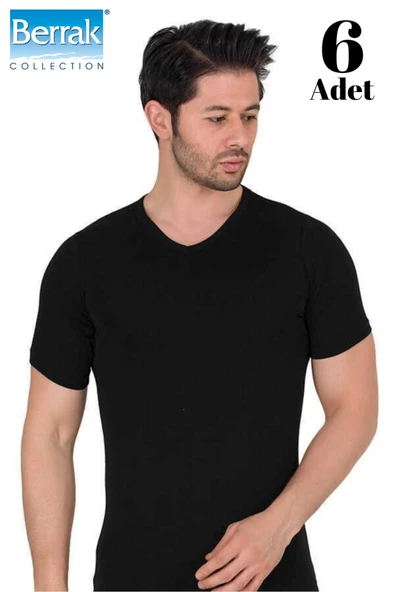 Berrak 6 Adet Erkek Elestan V Yaka Kısa Kol Badi Tişört 1027 - 2