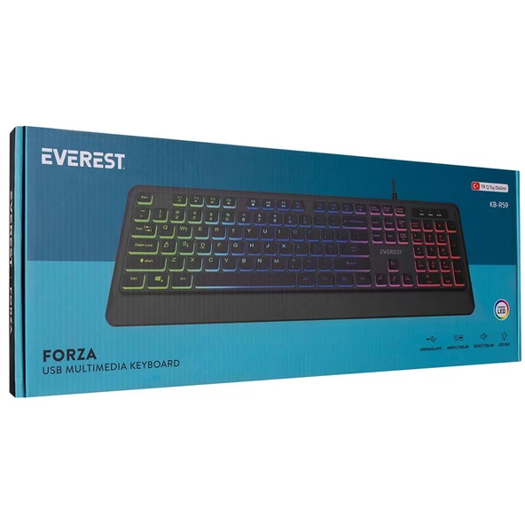 Everest FORZA Siyah Usb Rainbow Backlight Klavye Kablolu - Resim 2