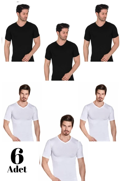 Berrak 6 Adet Erkek Elestan V Yaka Kısa Kol Badi Tişört 1027 - 3