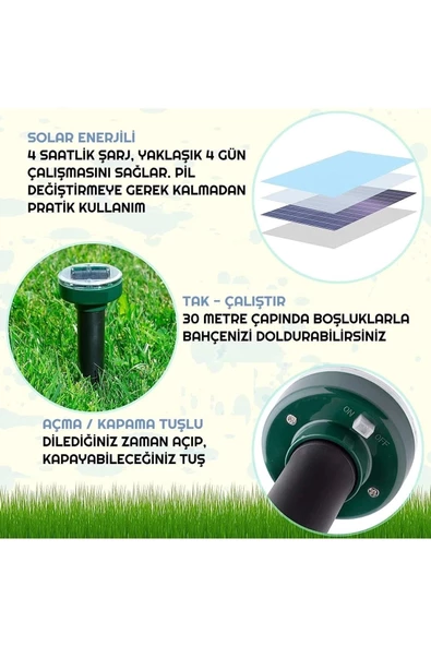Solar Güneş Enerjili Köstebek-yılan-fare-yılan-akrep Kovucu Haşere Kaçıran 800m2 Etkili - 3