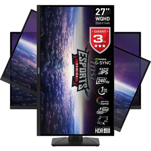 MSI 27 G274QPX 2560x1440 (WQHD) 16:9 FLAT RAPID IPS 240HZ 1MS G-SYNC COMPATIBLE PIVOT GAMING MONITOR