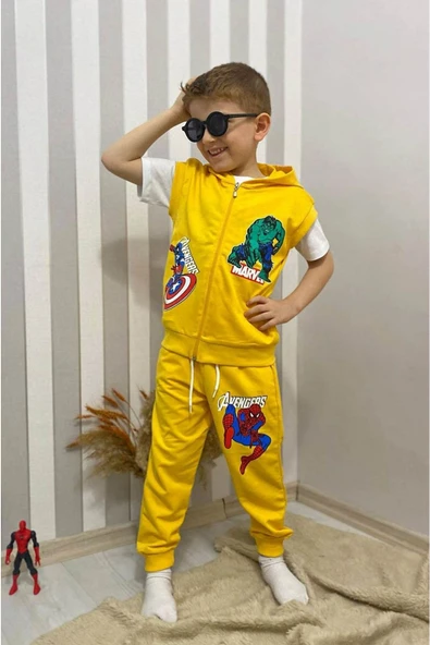 Erkek Çocuk Baskılı Kapşonlu 2/8 Yaş  Eşofman Takımı - 2