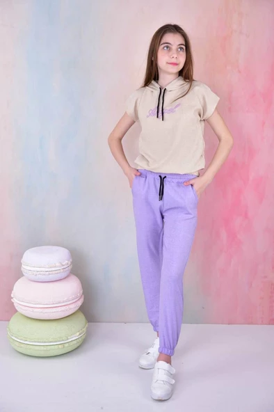 Kız Çocuk Angel Baskılı Kapşonlu Y 7/14 yaş Garson B Eşofman Takımı