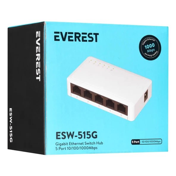 Everest 5 Port 10-100-1000Mbps Gigabit Ethernet Masaüstü Ethernet Switch Hub - Resim 4