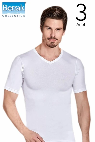 Berrak 3 Adet Erkek Elestan V Yaka Kısa Kol Badi Tişört 1027 - 2
