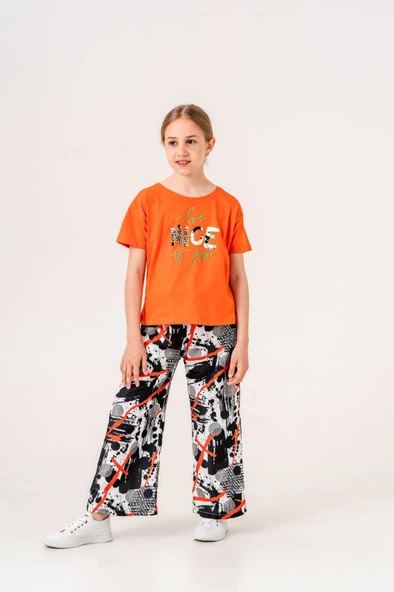 Kız Çocuk Baskılı Bisiklet Yaka 5/12 yaş Takımı