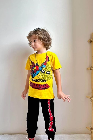 Marvel baskılı spiderman Süpermen karakterli alt üst erkek çocuk aşofman takım