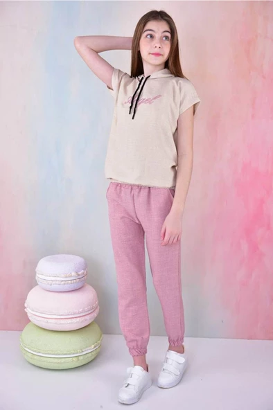 Kız Çocuk Angel Baskılı Kapşonlu Y 7/14 yaş Garson Eşofman Takımı