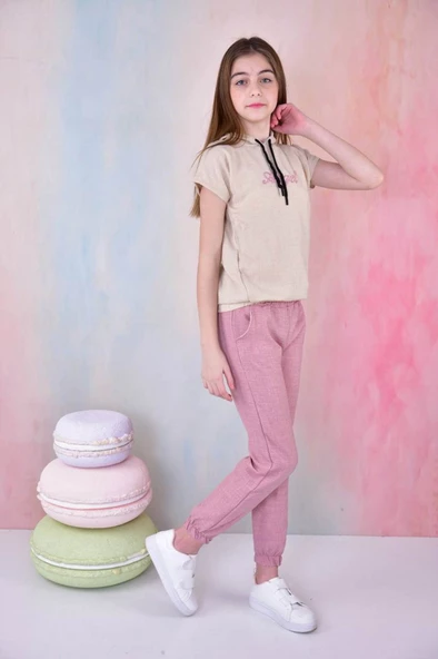 Kız Çocuk Angel Baskılı Kapşonlu Y 7/14 yaş Garson Eşofman Takımı - 2