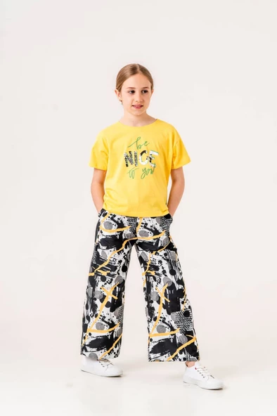 Kız Çocuk Baskılı Bisiklet Yaka 5/12 yaş Takımı