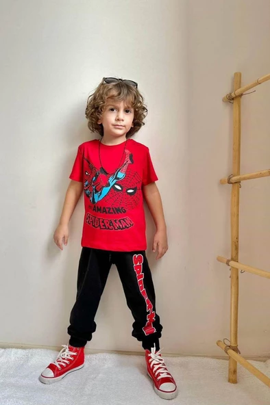 Marvel baskılı spiderman Süpermen karakterli alt üst erkek çocuk aşofman takım