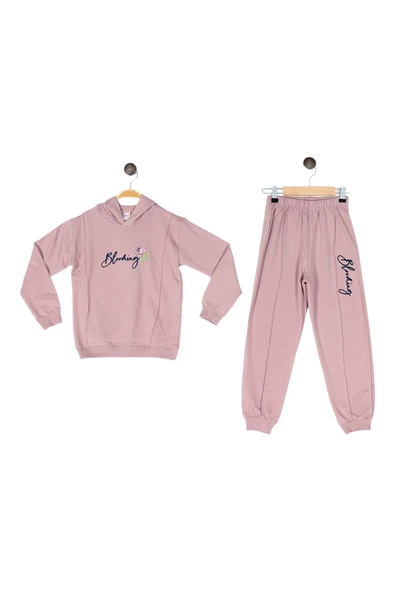 Kız Çocuk Baskılı Kapşonlu 2 İp 5/8 Yaş Eşofman Takımı