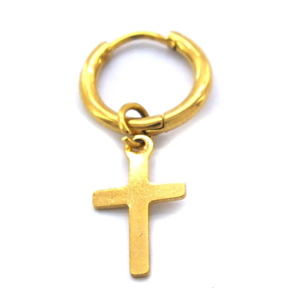 BZ Altın Kaplama Haç Model Sallantılı Halka Küpe UNK-692 - 5