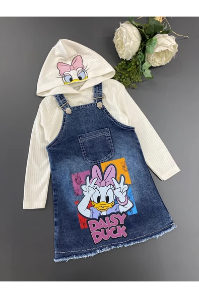 Desenli Badili Çantalı 2 Li Kız Çocuk Ayarlanabilir Askılı Uzun Kollu Kot Jile