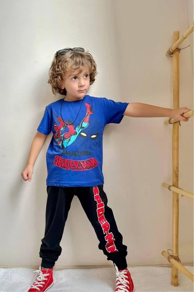 Marvel baskılı spiderman Süpermen karakterli alt üst erkek çocuk aşofman takım