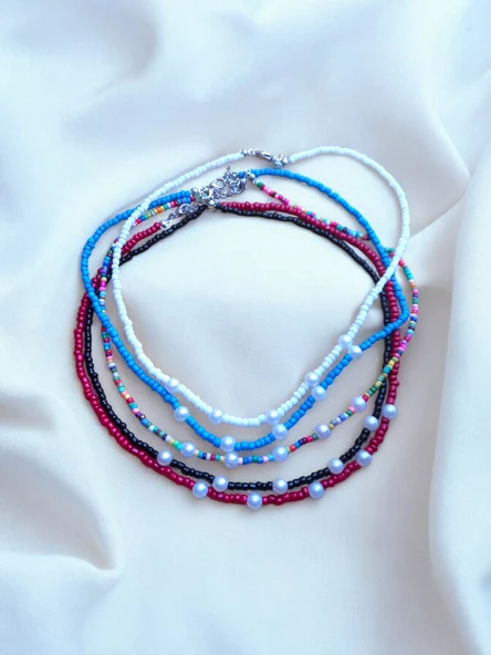 Kırmızı Kum Boncuk İncili Tasarım Kolye - 2