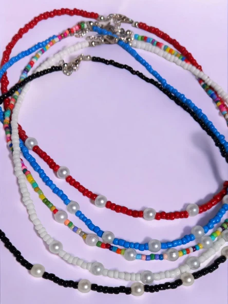 Kırmızı Kum Boncuk İncili Tasarım Kolye - 4