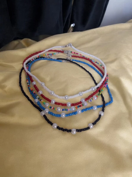 Kırmızı Kum Boncuk İncili Tasarım Kolye - 3