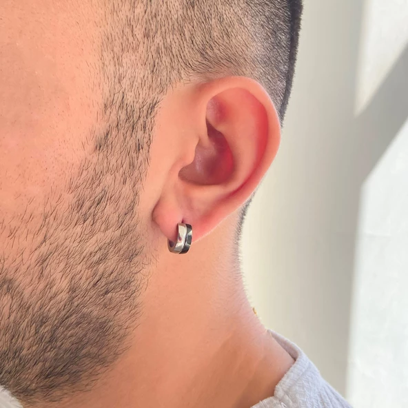 BZ 316L Çelik Çift Renk Halka Küpe UNK-713 - 2