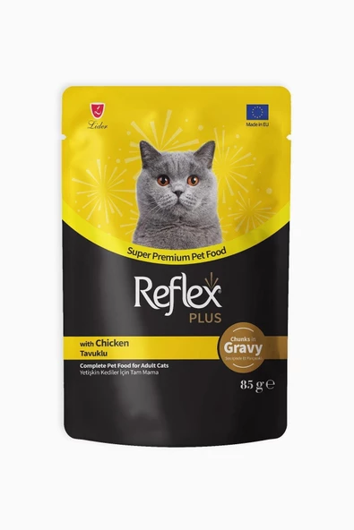 Plus Sos İçinde Et Parçacıklı Tavuklu Yetişkin Kedi Maması 85 gr