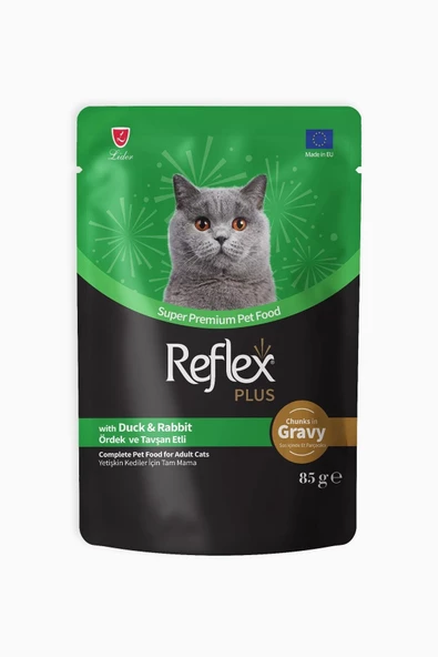 Plus Sos İçinde Et Parçacıklı Ördekli Ve Tavşanlı Yetişkin Kedi Maması 85 gr