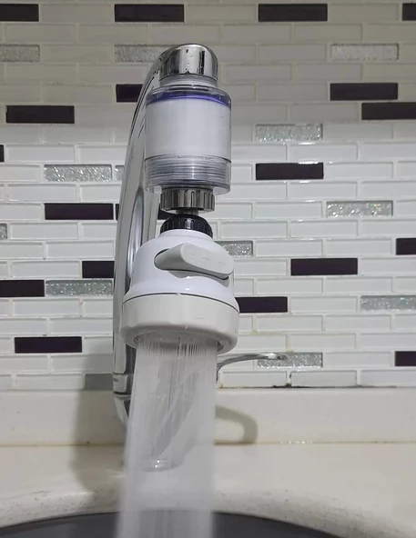 Filtreli Kireç Önleyici 360 Derece Dönen Hareketli Musluk Başlığı - 3 Fonksiyonlu - Krem - 2