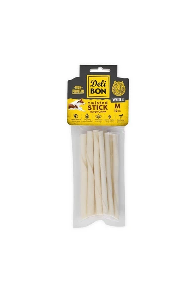 Kalın Deri Burgu Çubuk Kemik Köpek Ödülü Orta Boy Beyaz 12'li ürün görseli 1