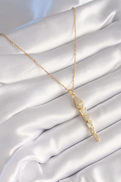 316L Çelik Gold Renk Zirkon Taşlı Sallantı Yılan Model Kadın Kolye - TJ-BKO8448 - 2