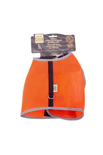 Havalı Dokuma Kedi Göğüs & Gezdirme Takımı Turuncu Large 1.5x30-40 Cm