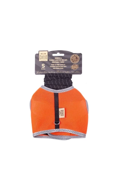 Havalı Dokuma Kedi Göğüs & Gezdirme Takımı Turuncu Small 1x20-30 Cm