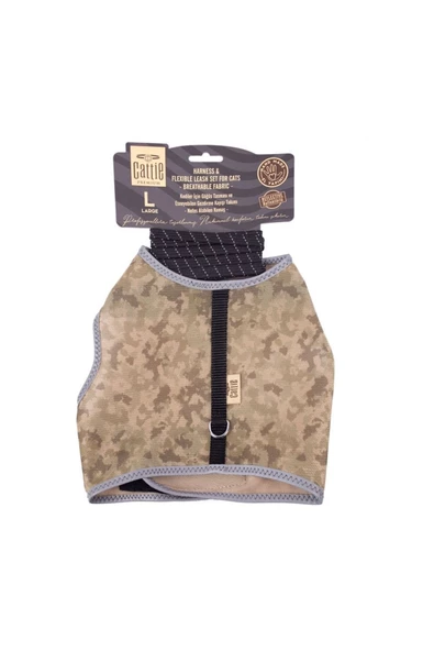 Havalı Dokuma Kedi Göğüs & Gezdirme Takımı Kamuflaj Large 1.5x30-40 Cm