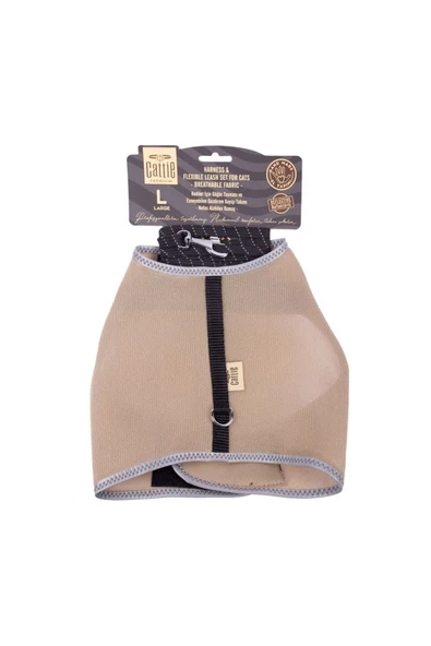 Havalı Dokuma Kedi Göğüs & Gezdirme Takımı Bej Large 1.5x30-40 Cm