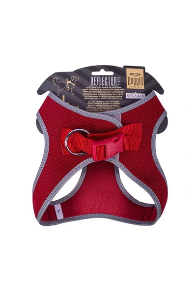 Havalı Dokuma Reflektör Serisi Küçük Irk Göğüs Tasması Kırmızı L-42-48cm - 2