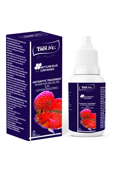 Biolive Metyline Blue Contranea Balıklar Için Deri Lezyon Iyileştirici 50ml