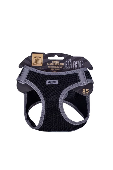 Havalı Dokuma Reflektör Serisi Küçük Irk Göğüs Tasması Siyah Xs-30-34cm
