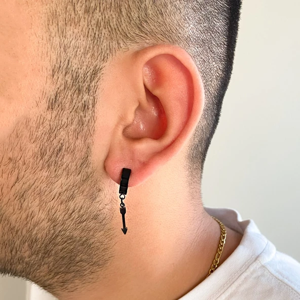 BZ 316L Cerrahi Çelik Ok Model Siyah Sallantılı Küpe UNK-664 - 2