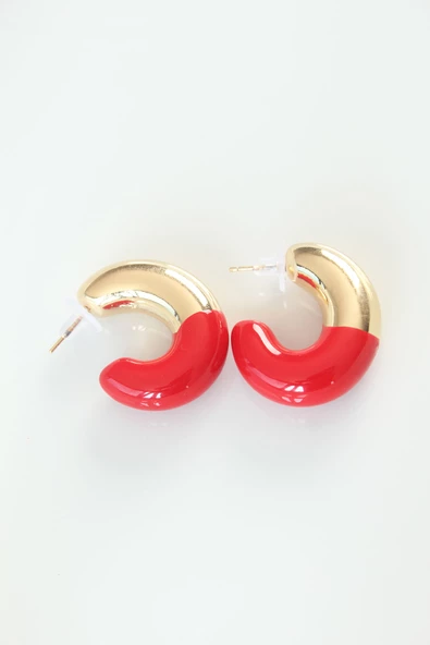 CCB Kırmızı Gold Çift Renk Küpe - TJ-BKP8869 - 2