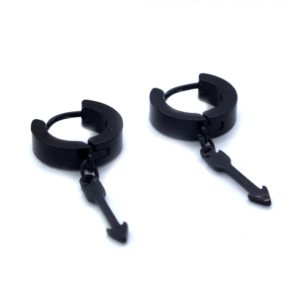 BZ 316L Cerrahi Çelik Ok Model Siyah Sallantılı Küpe UNK-664 - 5