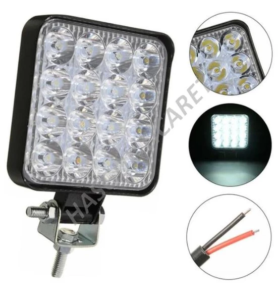 Hsgl Beyaz Işık Sis GÜÇLÜ Far Lambası 16 Led Kare 10 30v 48 Watt off road - 3